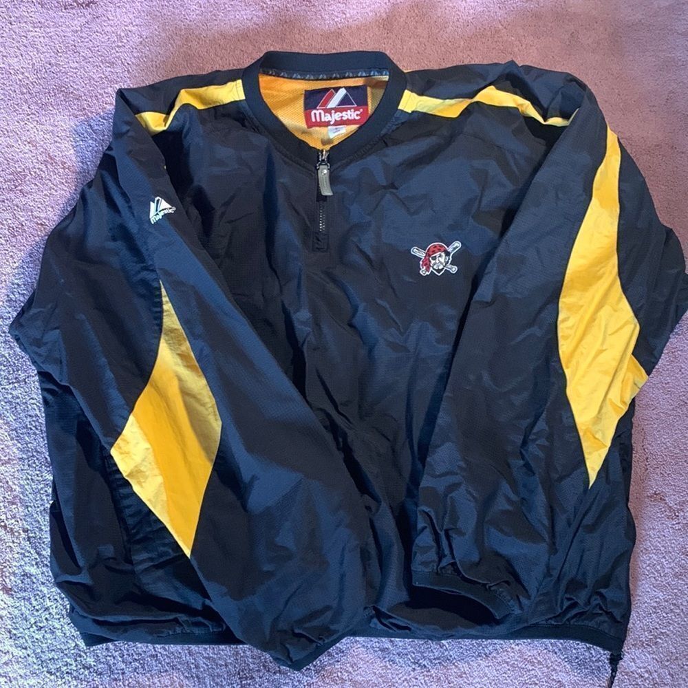 Majestic Pittsburgh Pirates MLB Quarter Zip Windbreaker‎ Jacket Black Yellow XL